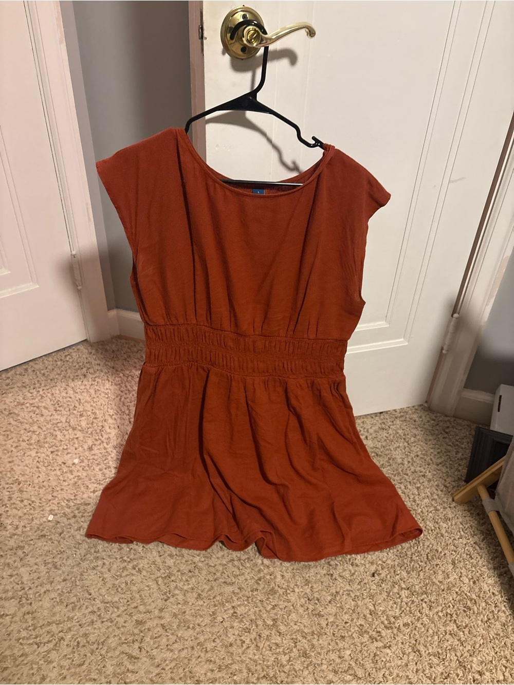 Women's Rust Orange Short Sleeve Smocked Waist Dress